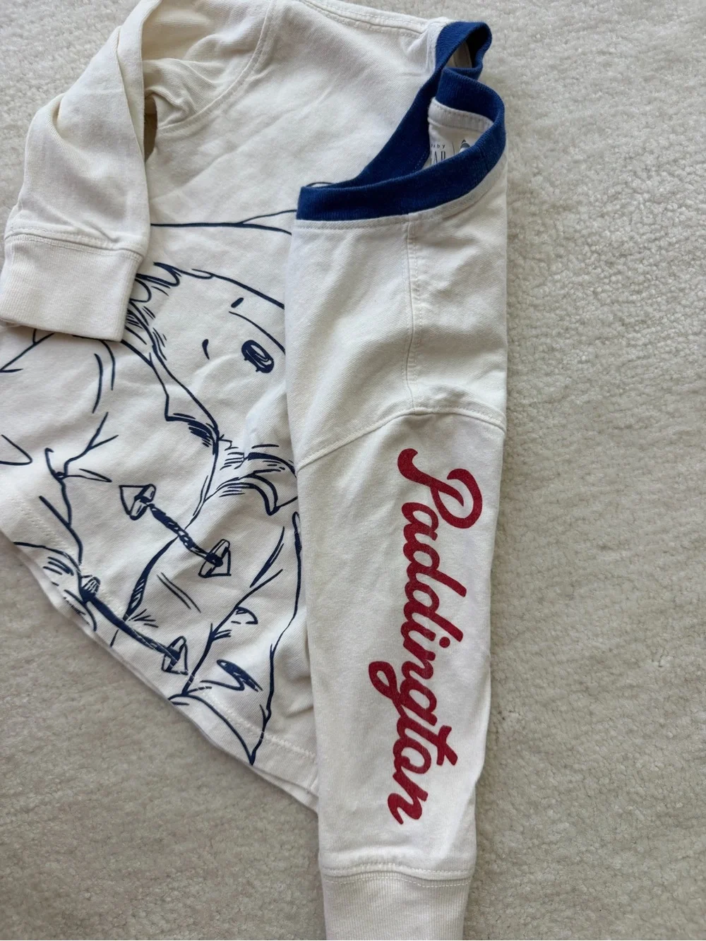 Gap Paddington Very Rare Sort of BearWhite Long-Sleeve Graphic Top Navy Trim